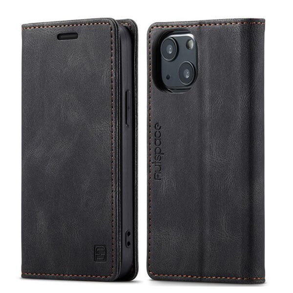 AutSpace For Apple iPhone 13 Case RFID Blocking Retro Flip Premium Leather Card Holder Wallet Cover - Black AutSpace For Apple iPhone 13 Case RFID Blocking Retro Flip Premium Leather Card Holder Wallet Cover - Black